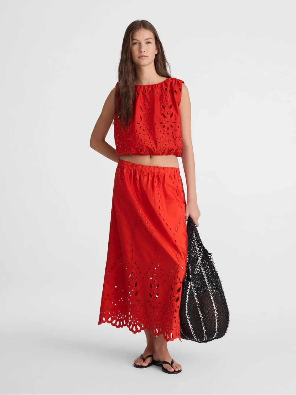 Madewell Embroidered Sleeveless Bubble Top Poplin Wild Poppy Size Small